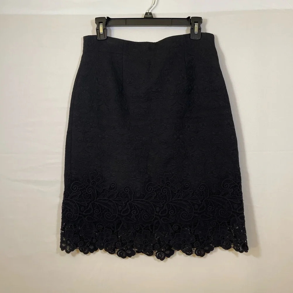 Rebecca Taylor Pique Floral Lace-Hem Fitted Tube Skirt in Black Size 8